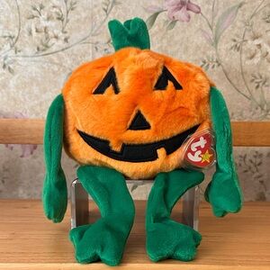 Ty Beanie Buddy Pumpkin Orange and Green Plush